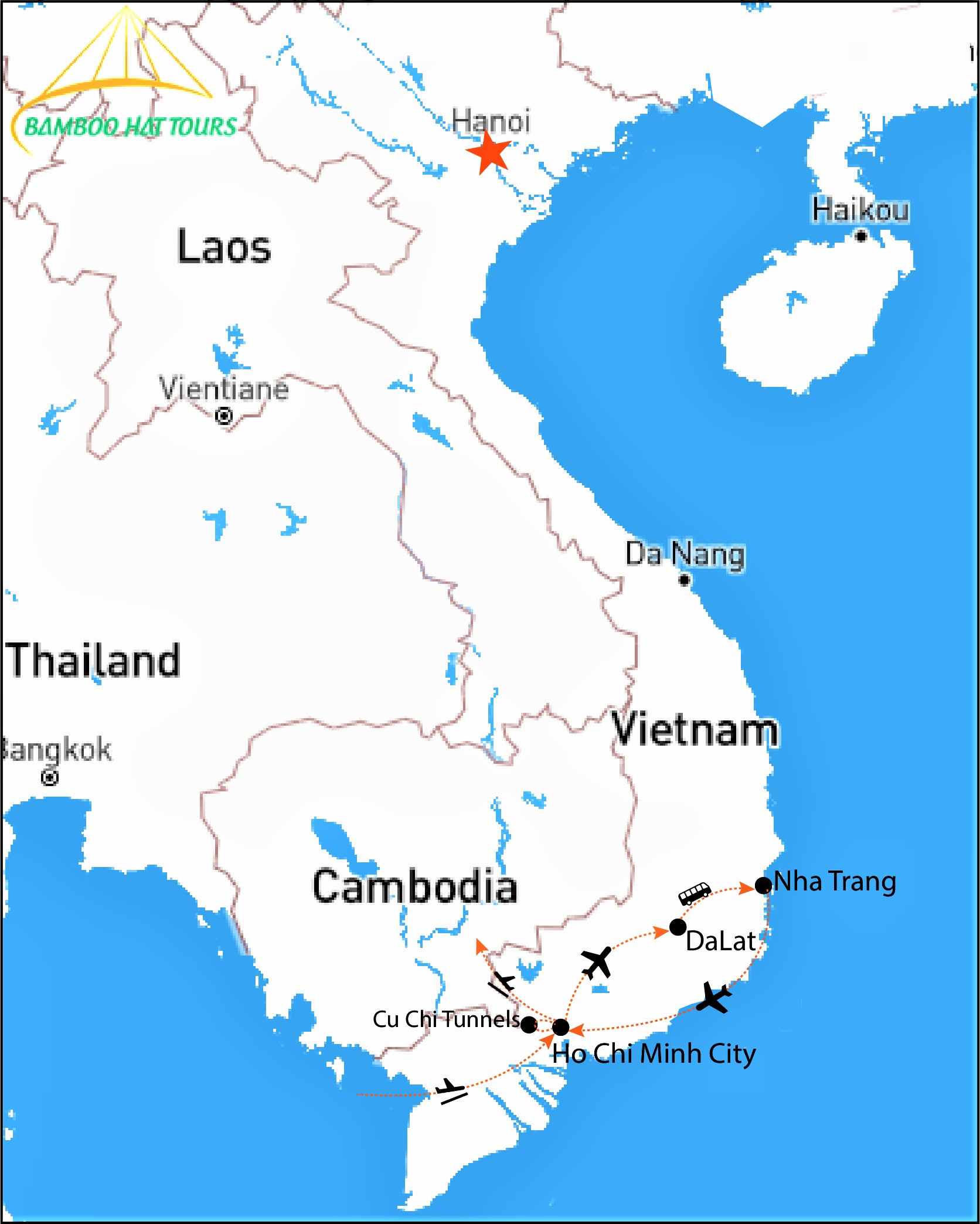 Map - VIETNAM  BEACHES HOLIDAY PACKAGE 9 DAYS - HO CHI MINH - DALAT - NHA TRANG-INCLUDED DOMESTIC FLIGHTS