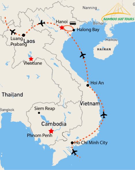 Map - HERITAGES OF VIETNAM AND LAOS 13 DAYS